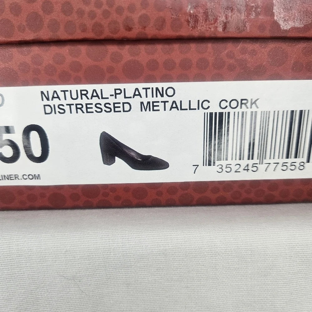 Donald Pliner Corin Block Heel Pumps Natural Metallic Cork Sz 5 NWT Retail $198